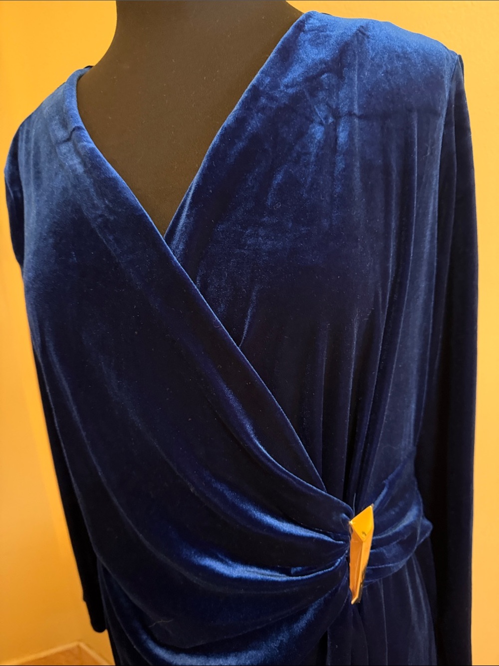 NWTRoyal Blue Velvet Wrap-Style Long Sleeve Dress 16